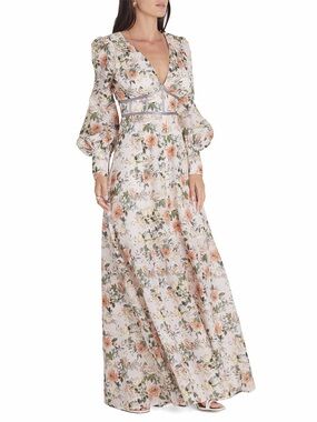 New with Tags Aqua Blu Cream Maxi Dress with Peach Floral Motif